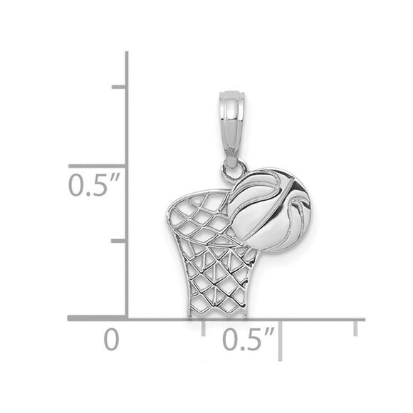 10K White Gold Basketball & Hoop Pendant Necklace Charm with Chain - Picture 3 of 4
